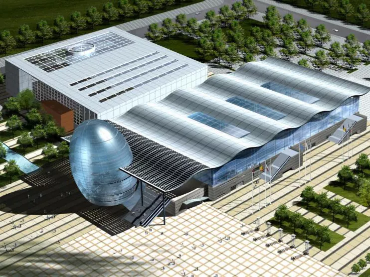 Dlouhá výstavní hala prefabrikované oceli