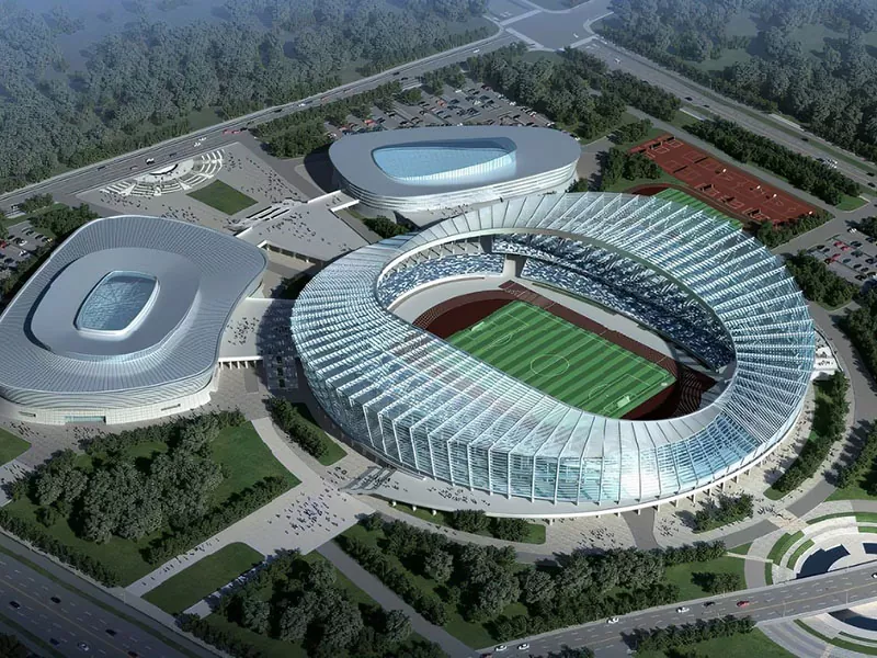 Předem vyrobená ocelová konstrukce pro sportovní centrum