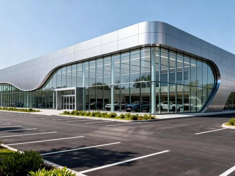 Automobilová hala s prefabrikovanou kovovou konstrukcí
